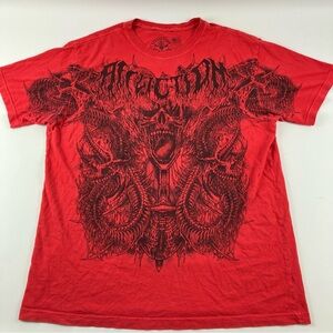Affliction Oversized Red Graphic Skull Tee with Back Cutouts
